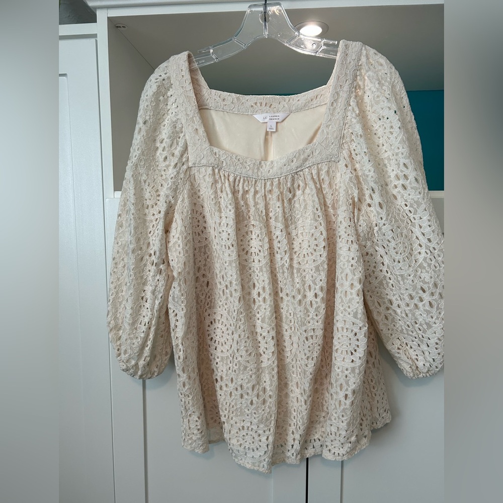 LC Lauren Conrad Cream Lace Blouse